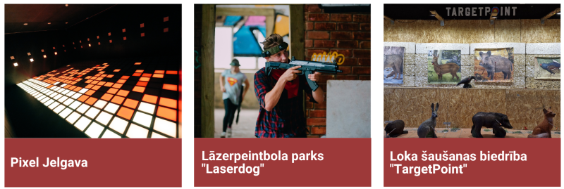 Aktīvās atpūtas iespējas Jelgavā – “Pixel Jelgava”, lāzerpeintbola parks “Laserdog” un loka šaušana “TargetPoint”.