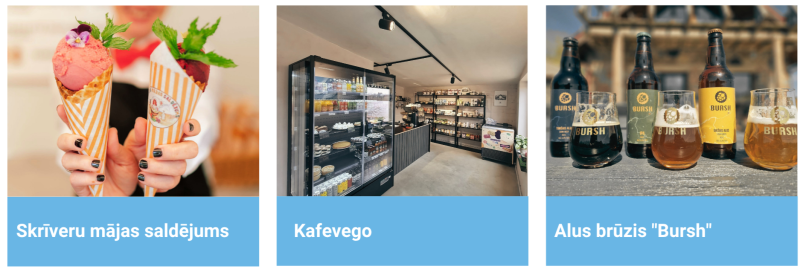 Aizkraukles novada gastronomijas piedāvājums – Skrīveru mājas saldējums, "Kafevego" un alus brūzis "Bursh".