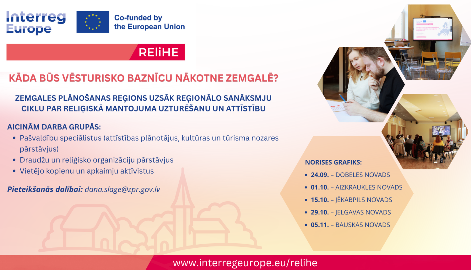 Informatīvs attēls par projekta REliHE reģionālajiem semināriem
