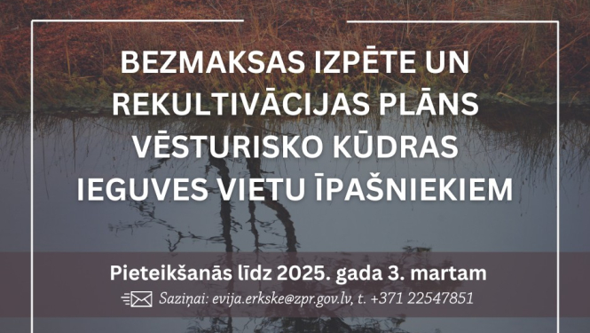 Bezmaksas izpēte un rekultivācijas plāns vēsturisko kūdras ieguves vietu īpašniekiem
