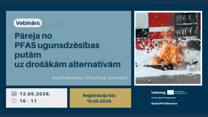 vebināra plakāts - vebinārs par PFAS vielu ugunsdzēsības putās un iespējām tās aizstāt. 