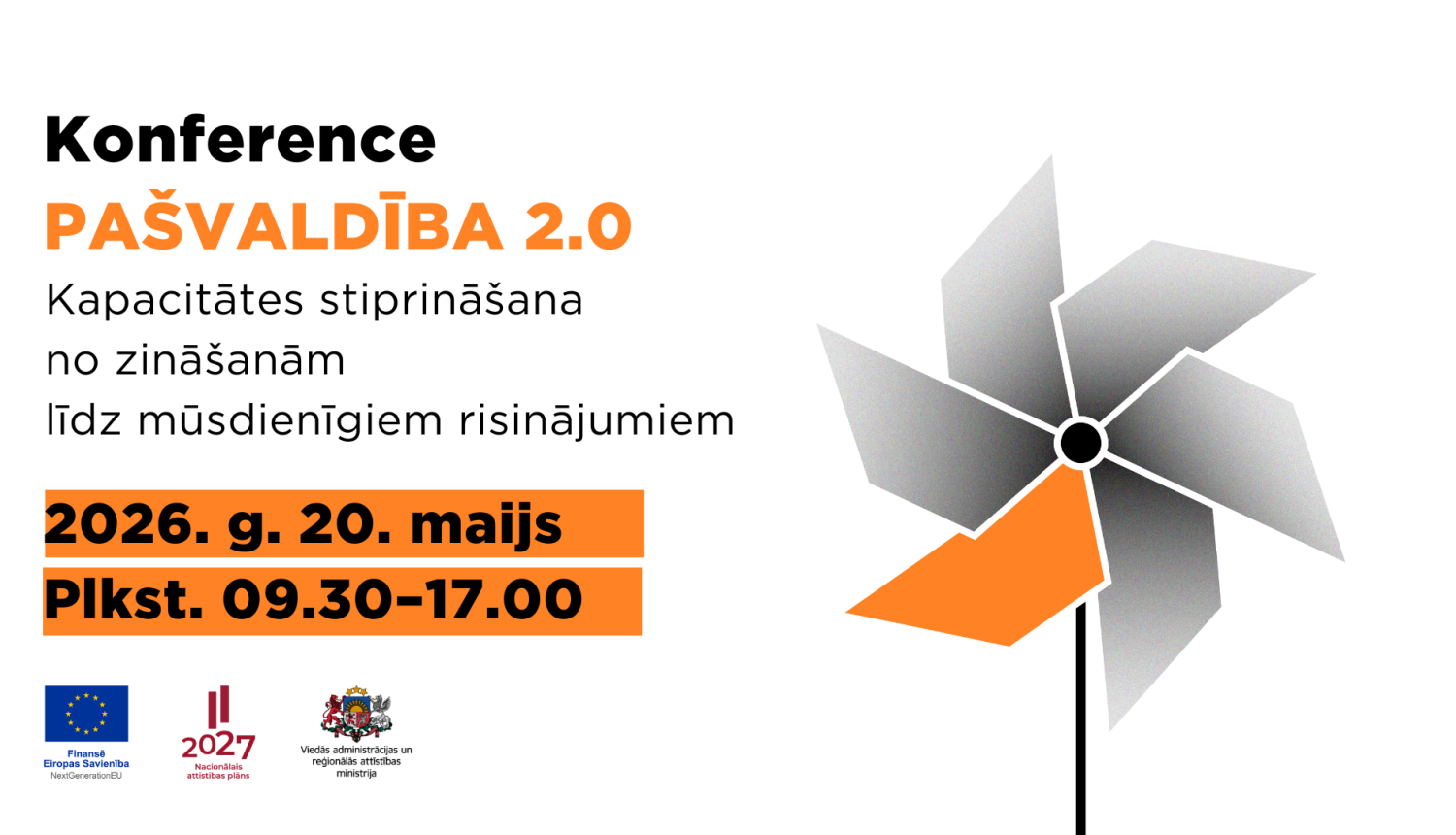 Konferences plakāts. Konferences nosaukums - Pašvaldība 2.2. Norise - 20.05.