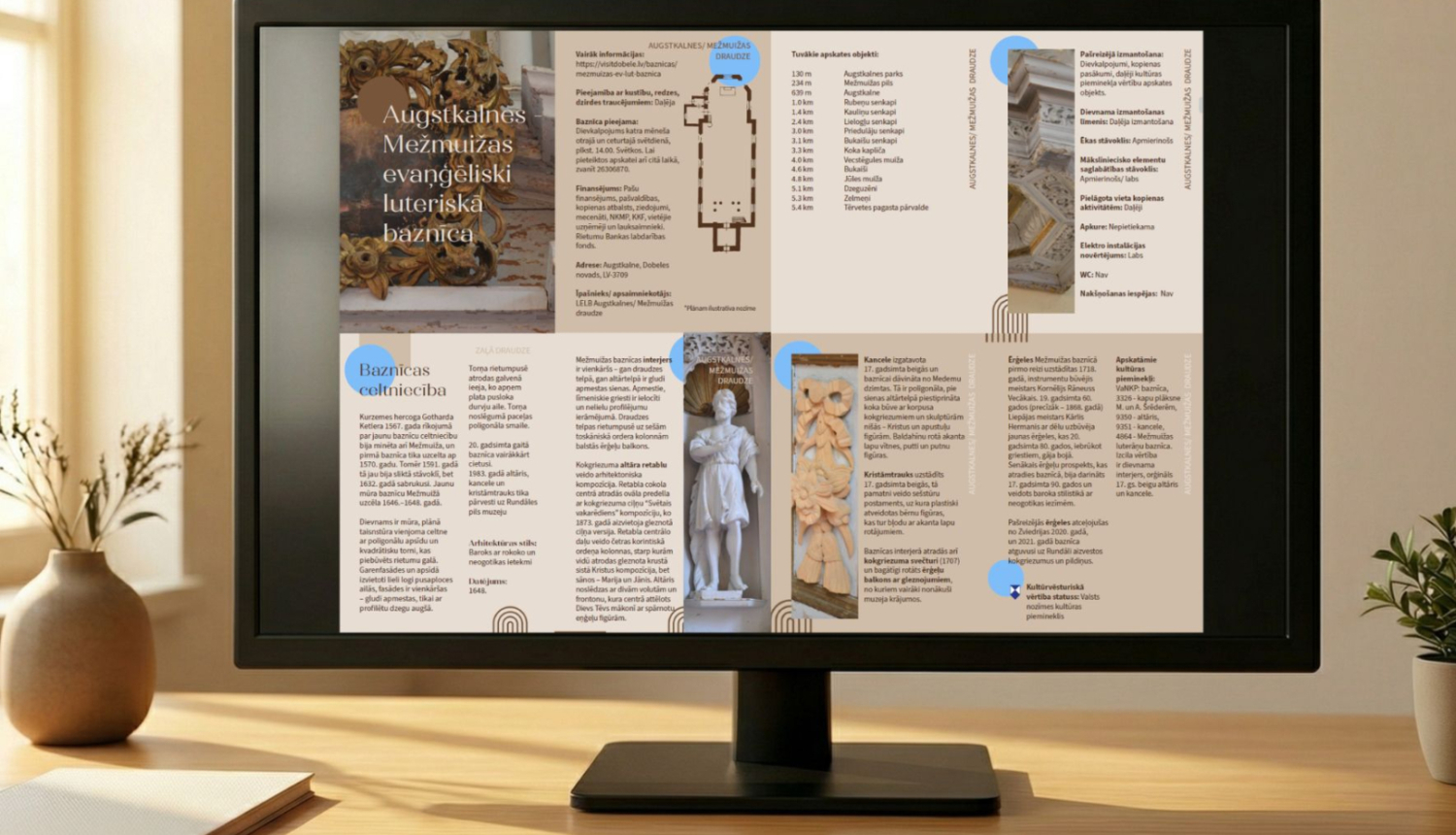 Monitors, kurā redzams baznīcu kataloga atvērums